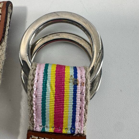 IZOD Women's Grosgrain Ribbon Belt Pink Blue Yellow Stripe Canvas Summer 38in - Picture 3 of 6